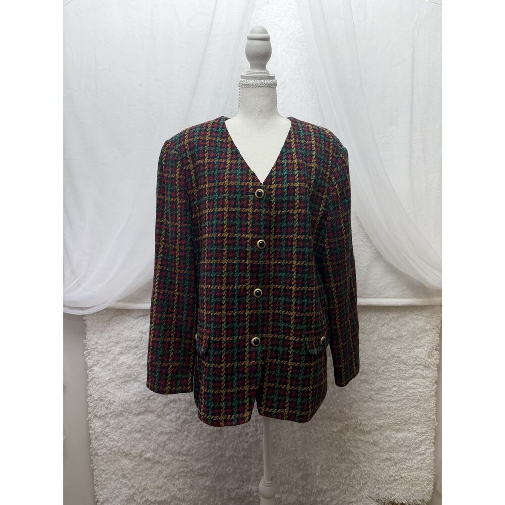 Koret Blazer Jacket Women’s Sz 20 W Plaid Houndstooth Autumn Colors